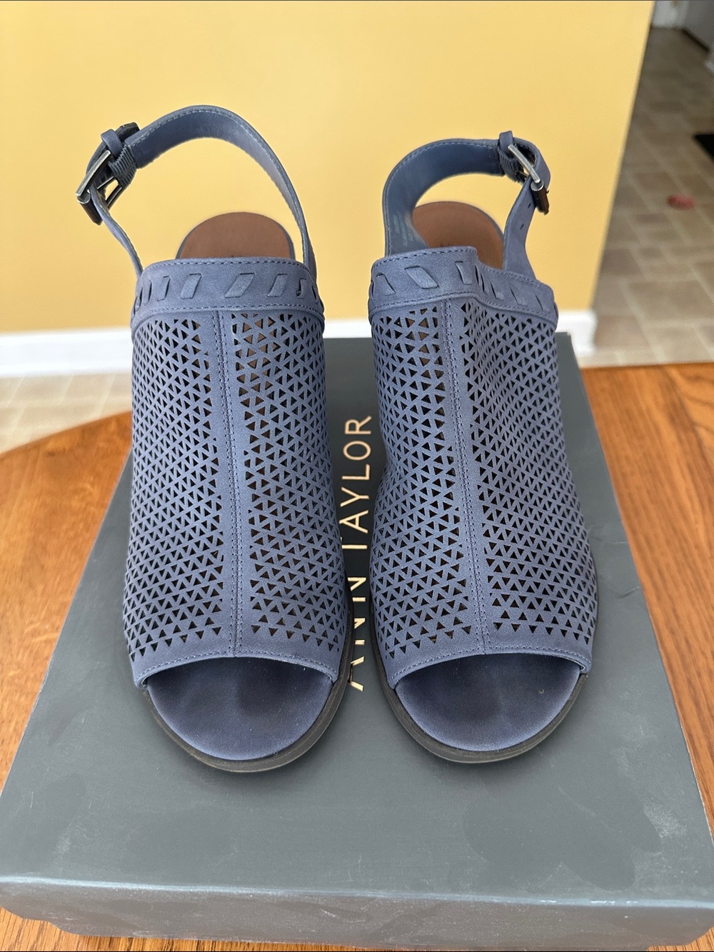 Blue Perforated Slingback Sandals